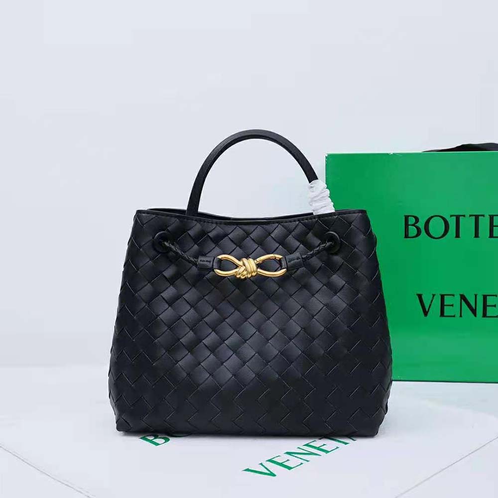 Side profile highlighting silver hardware on Bottega Veneta Women Small Andiamo bag