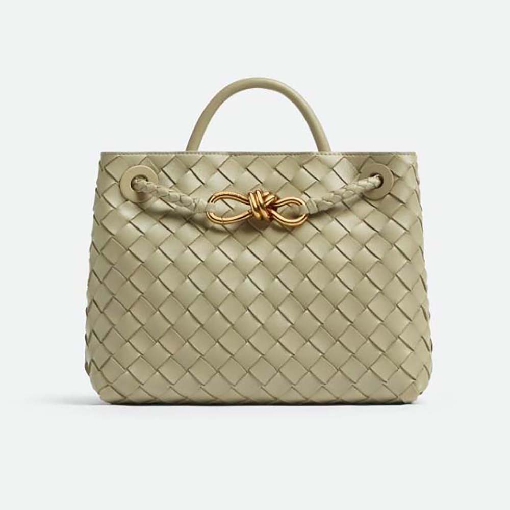 Front view of Bottega Veneta Women Small Andiamo in Lambskin Leather-Yellow