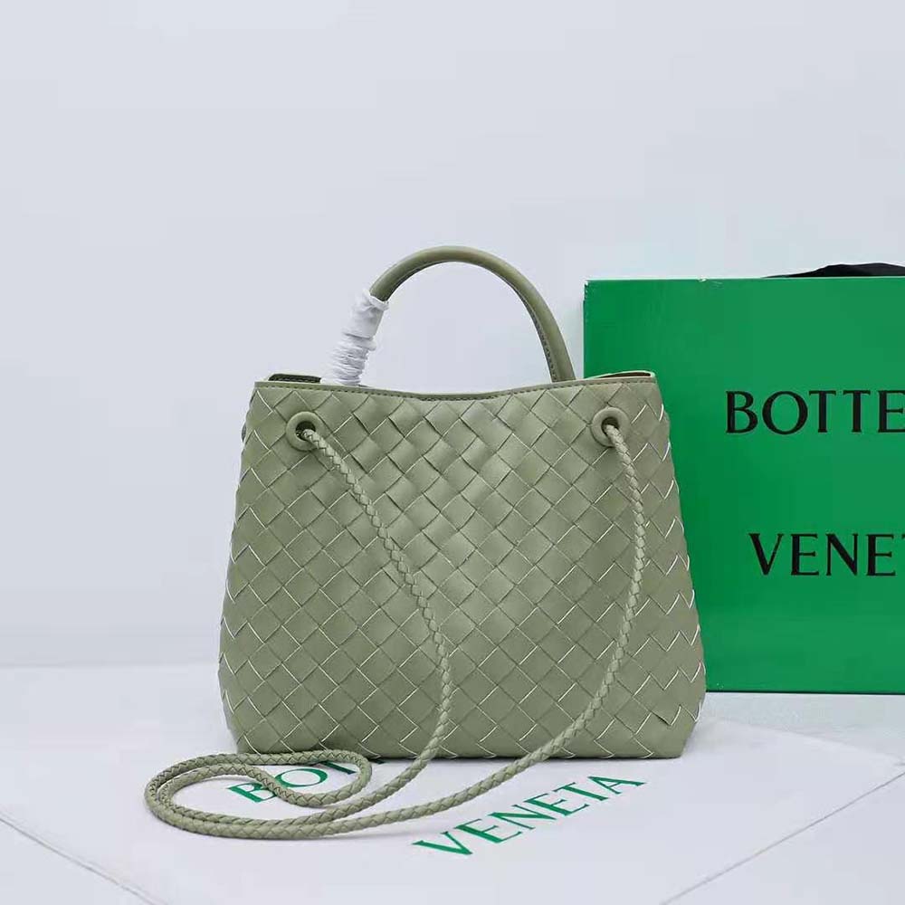 Side angle showcasing gold hardware on Bottega Veneta Small Andiamo bag