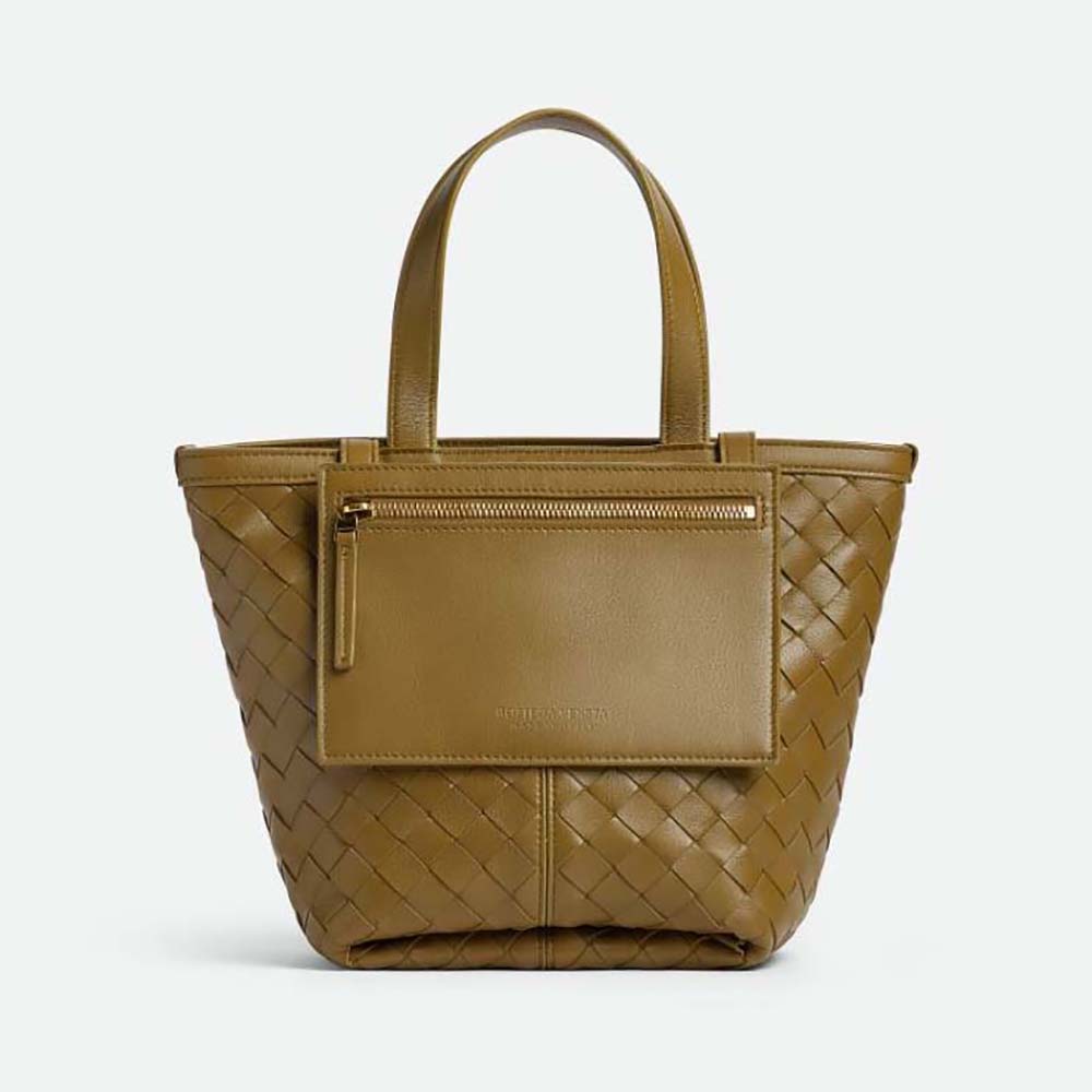Front view of Bottega Veneta Women Small Flip Flap in Lambskin Leather-Brown