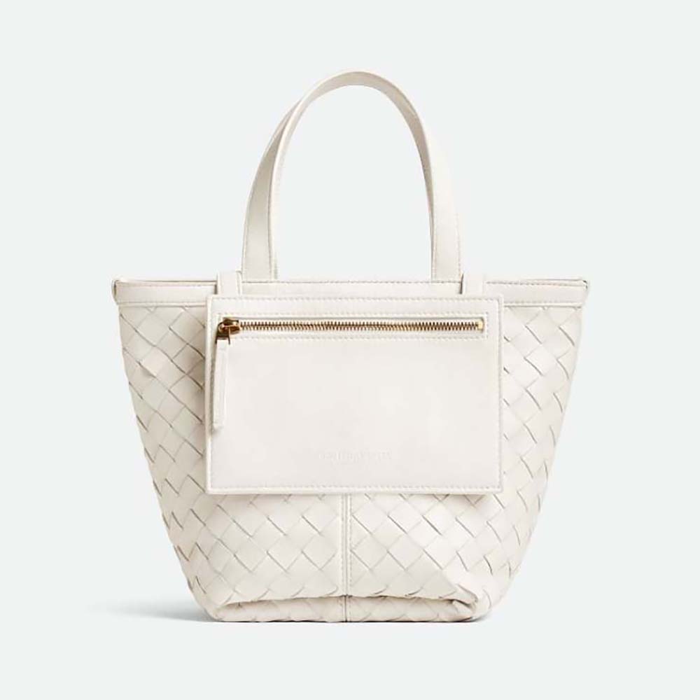Front view of Bottega Veneta Women Small Flip Flap in Lambskin Leather-White
