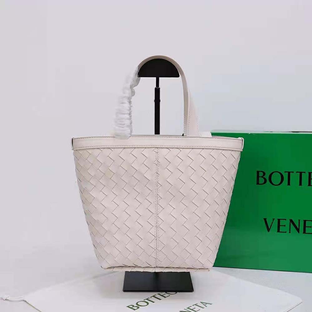Side angle showing flap closure of Bottega Veneta Women Small Flip Flap white handbag