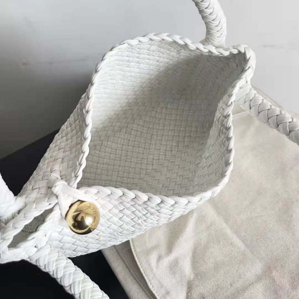 Bottega Veneta Women Tosca Shoulder Bag with Metallic Sphere Closure Woven-White - image 6
