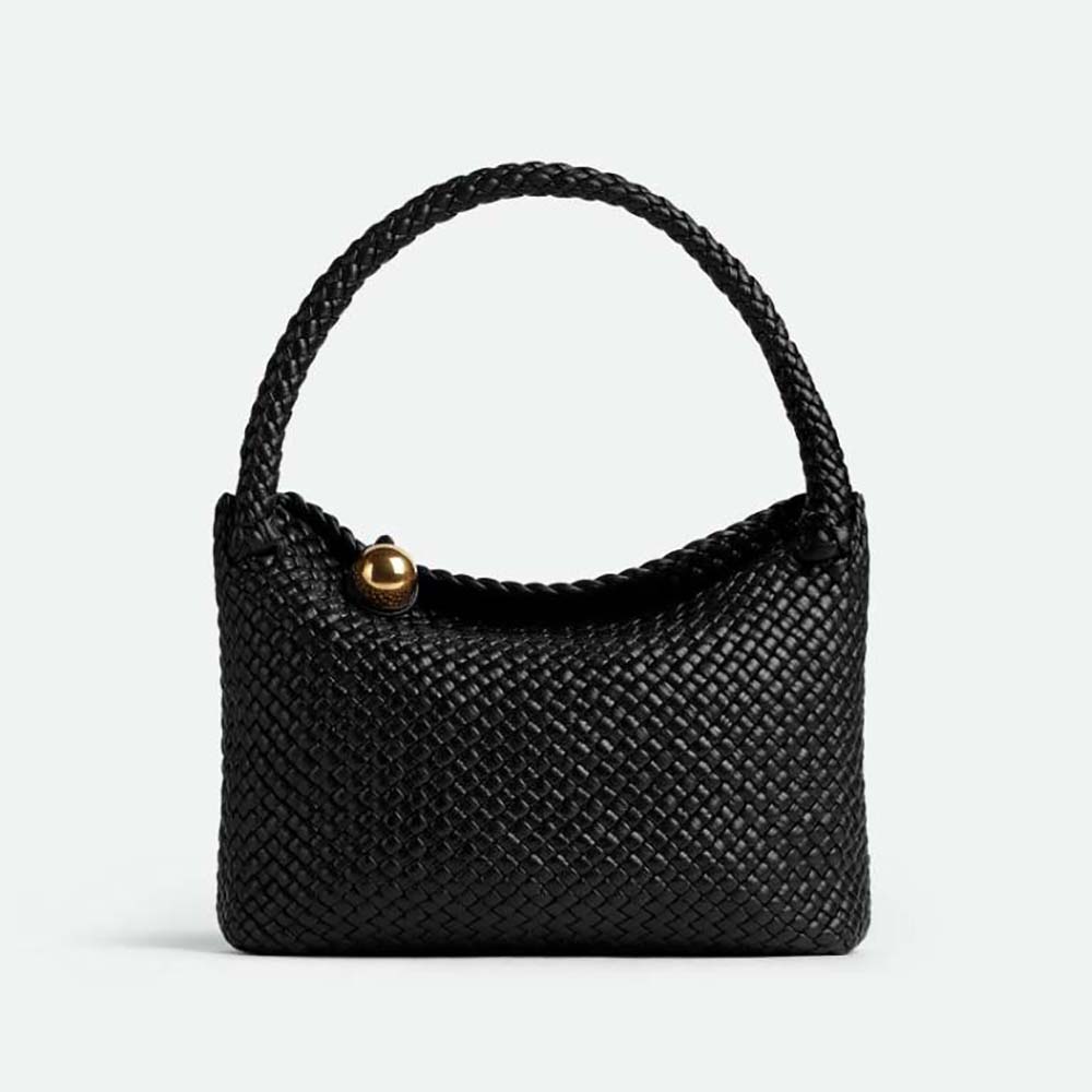 Front view of Bottega Veneta Women Tosca Shoulder Bag woven black leather