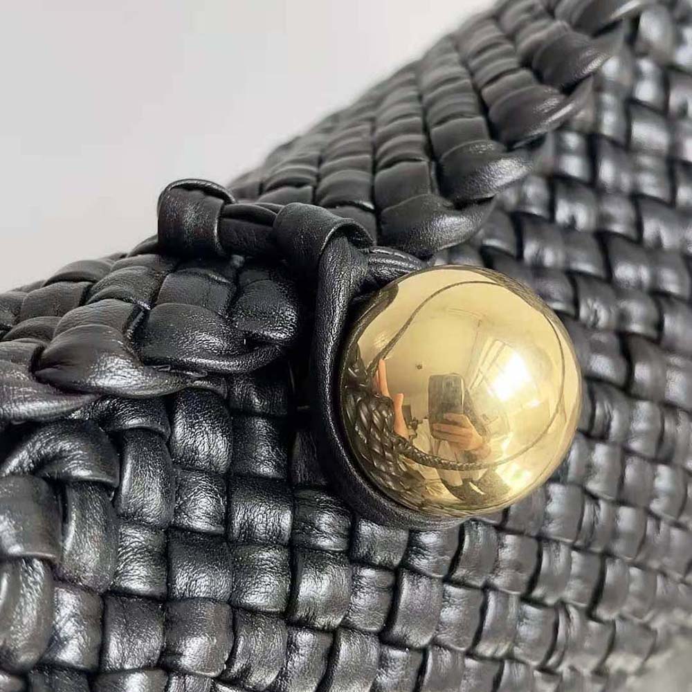 Bottega Veneta Women Tosca Shoulder Bag with Metallic Sphere Closure Woven-Black - image 7
