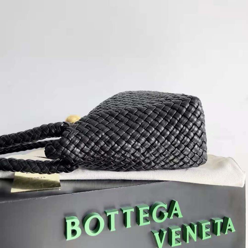 Bottega Veneta Women Tosca Shoulder Bag with Metallic Sphere Closure Woven-Black - image 5