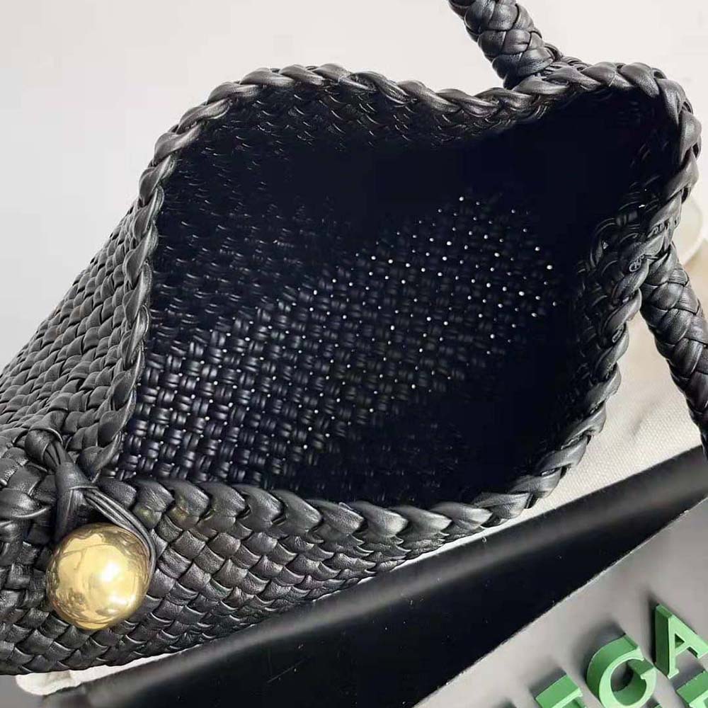 Bottega Veneta Women Tosca Shoulder Bag with Metallic Sphere Closure Woven-Black - image 8