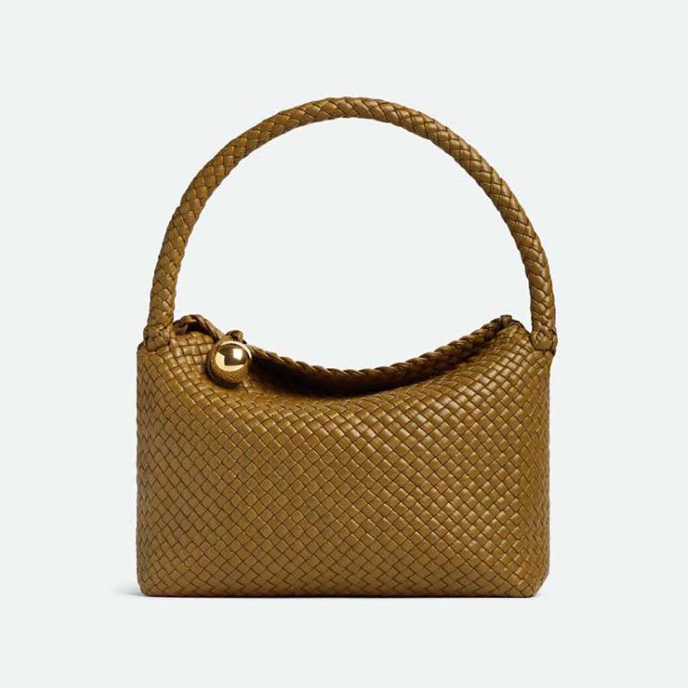 Front view of Bottega Veneta Women Tosca Shoulder Bag with metallic sphere closure
