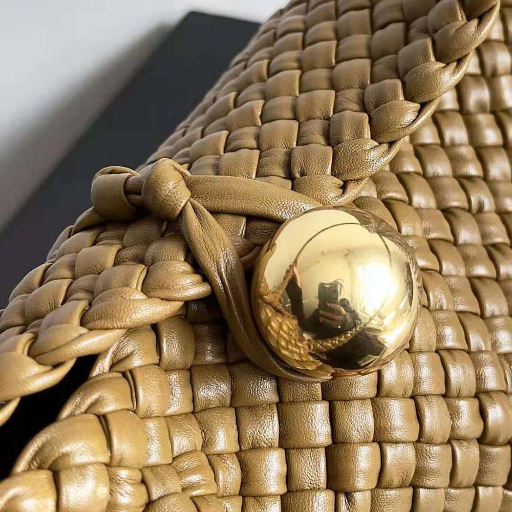 Bottega Veneta Women Tosca Shoulder Bag with Metallic Sphere Closure Woven-Brown - image 7