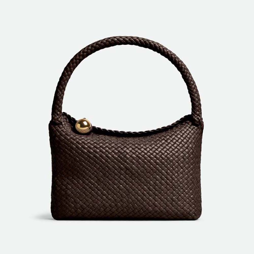 Front view of Bottega Veneta Women Tosca Shoulder Bag with metallic sphere closure