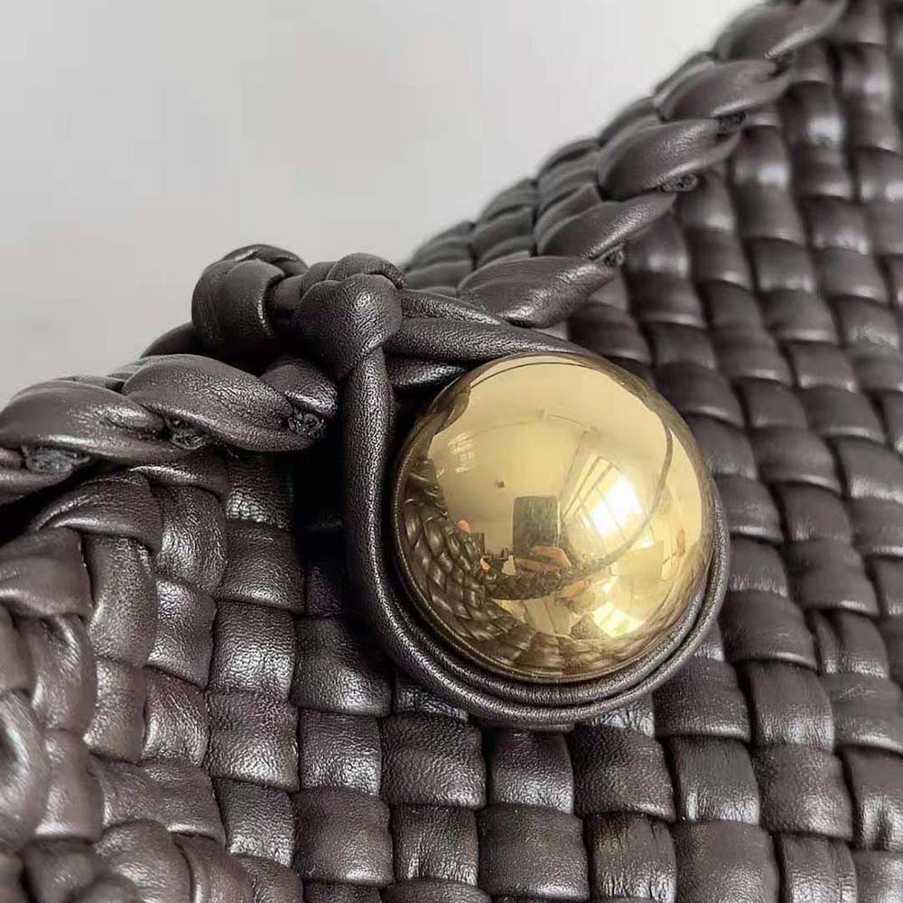 Bottega Veneta Women Tosca Shoulder Bag with Metallic Sphere Closure Woven-Tan - image 8
