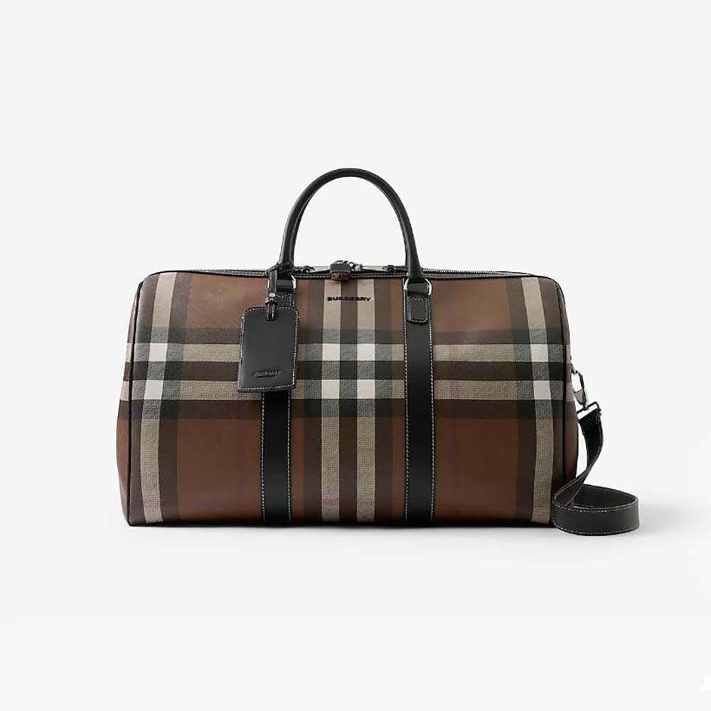 Front view of Burberry Men Boston Holdall-Brown with zip closure