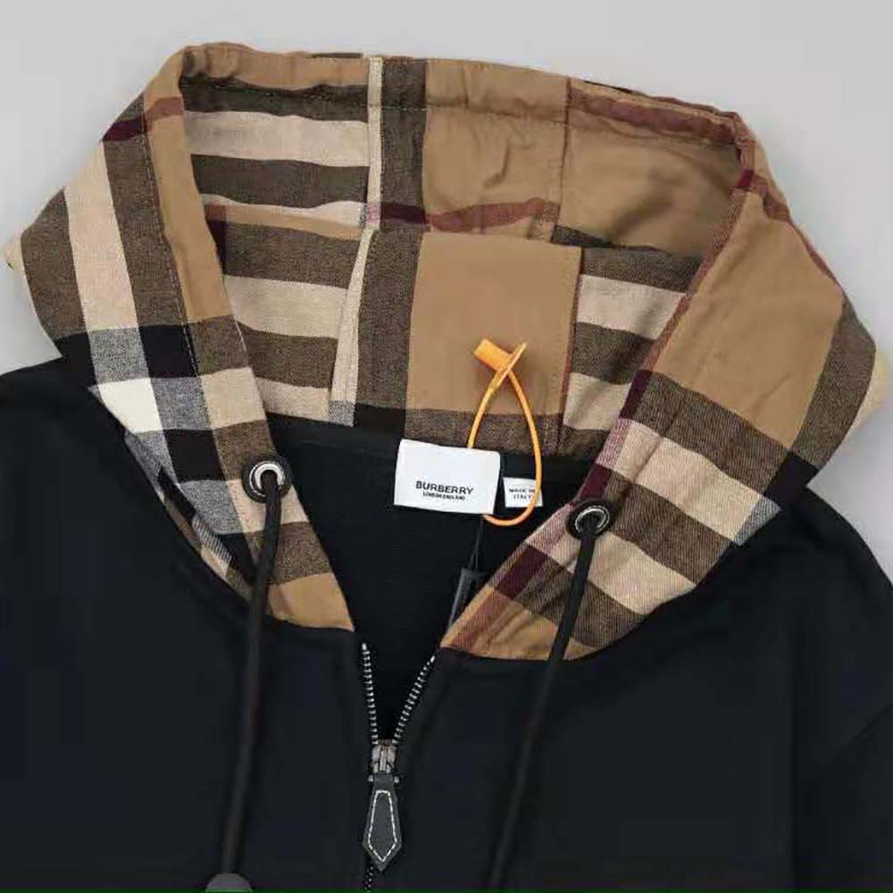 Burberry Men Check Trim Cotton Zip Hoodie-Black - image 6