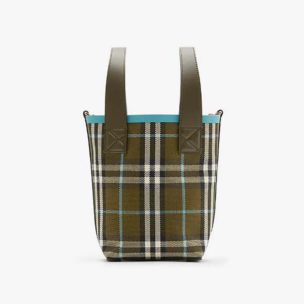 Front view of Burberry Women Mini London Tote Bag-Blue showing zip closure