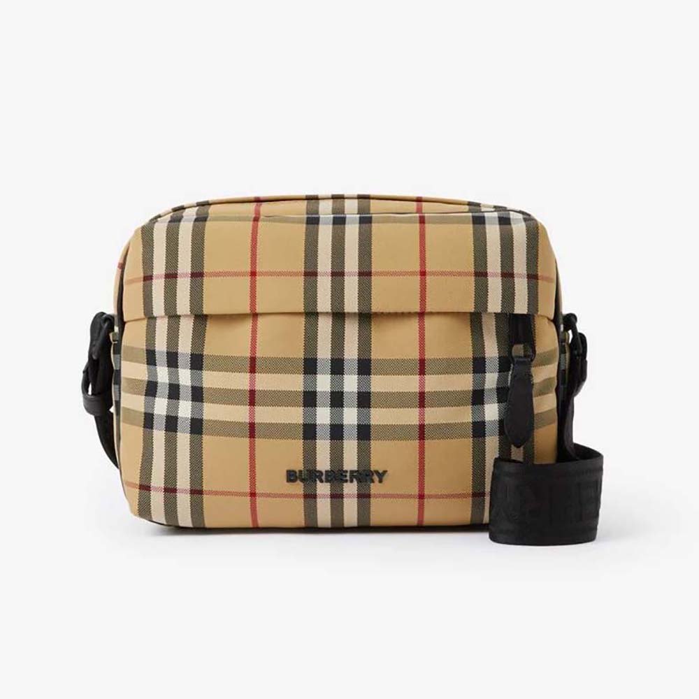 Front view of Burberry Men Paddy Bag with jacquard logo strap