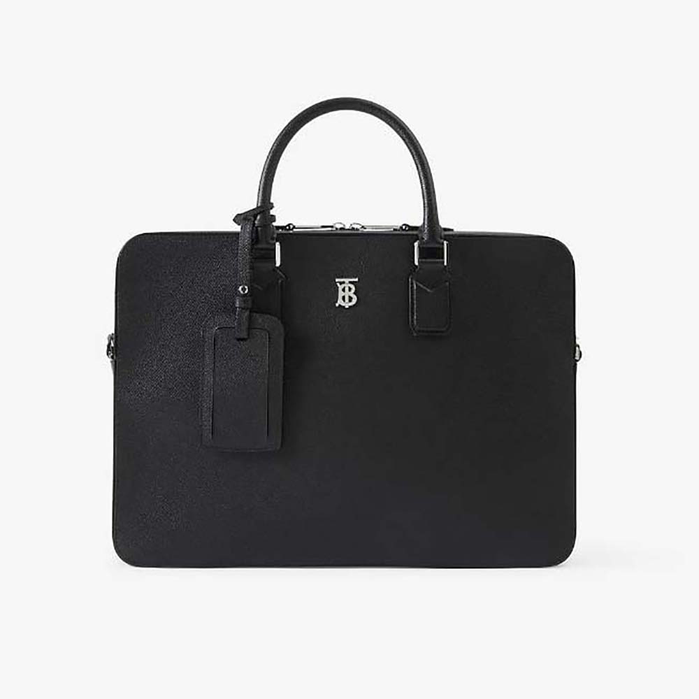 Front view of Burberry Men Slim Ainsworth Briefcase-Black showing zip closure