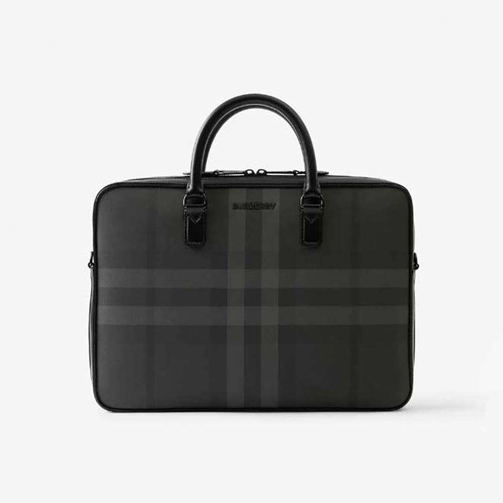 Front view of Burberry Men Slim Ainsworth Briefcase-Gray showing sleek design