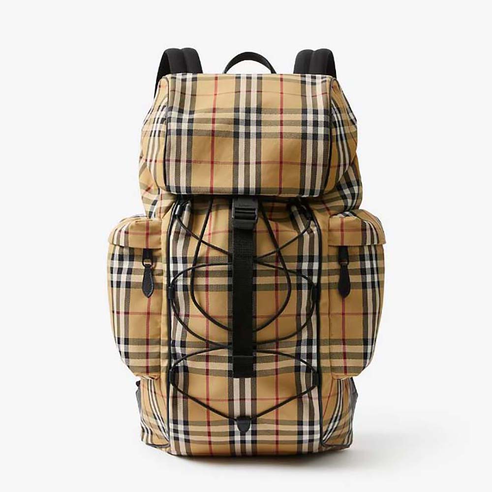 Front view of Burberry Unisex Murray Backpack-Brown showing leather texture