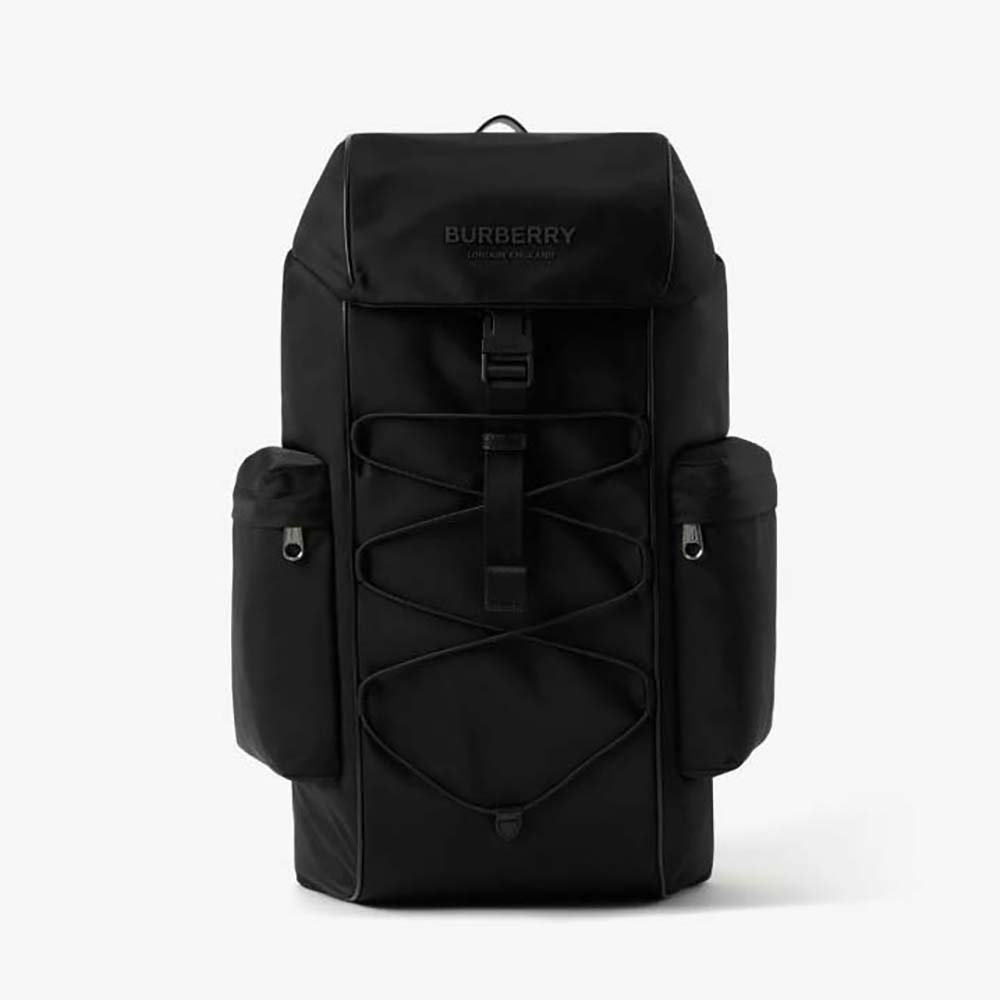 Front view of Burberry Unisex Murray Backpack-Black with zip detail
