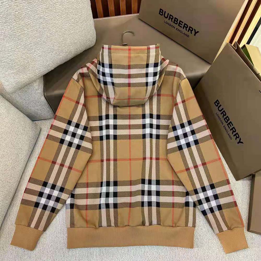 Burberry Men Check Cotton Jacquard Hoodie-Brown - image 7