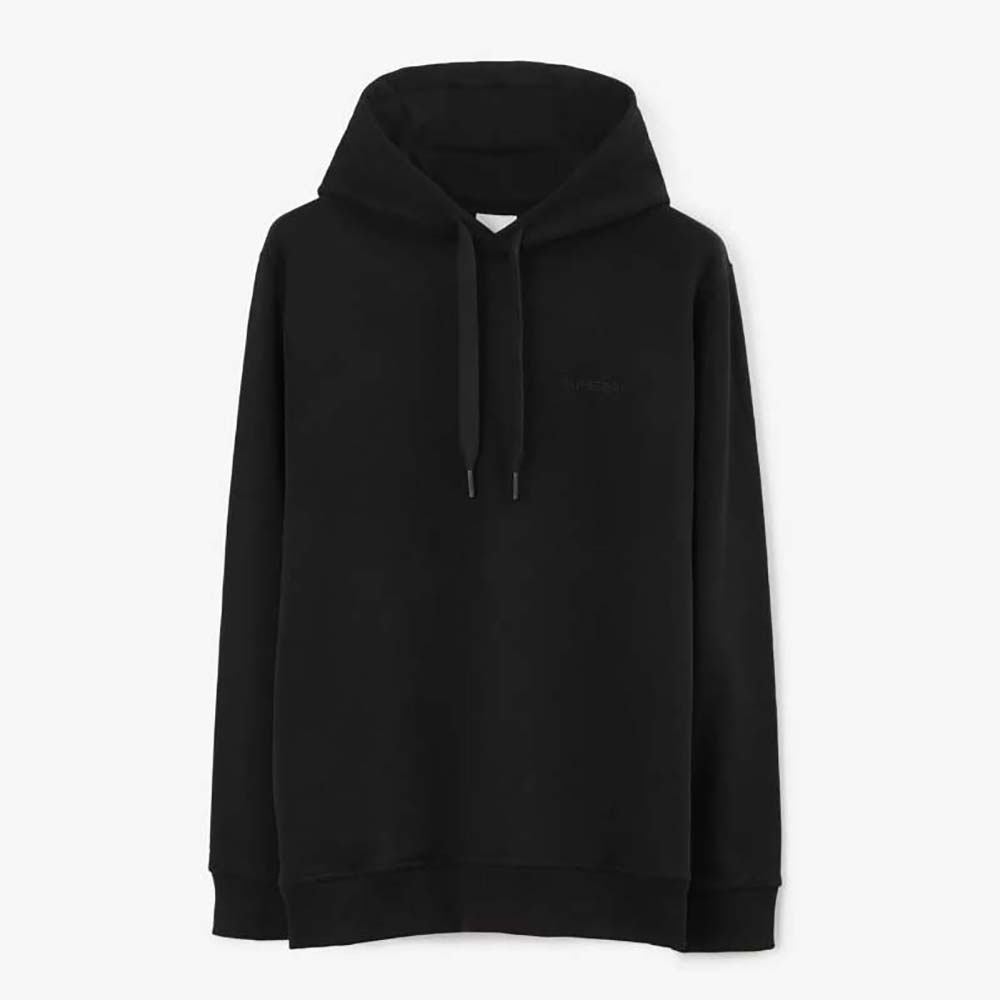 Front view of Burberry Men Check EKD Cotton Hoodie-Black showing check detail
