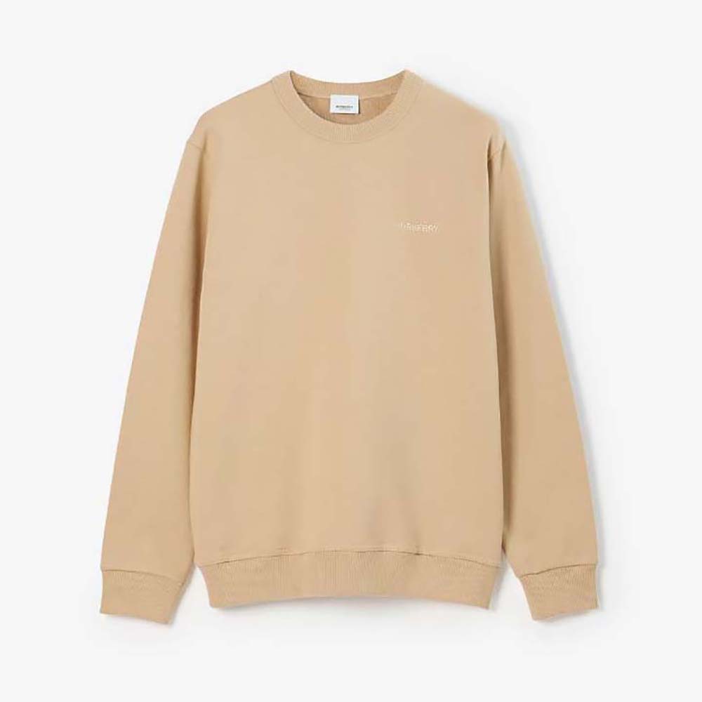 Front view of Burberry Men Check EKD Cotton Sweatshirt-Beige
