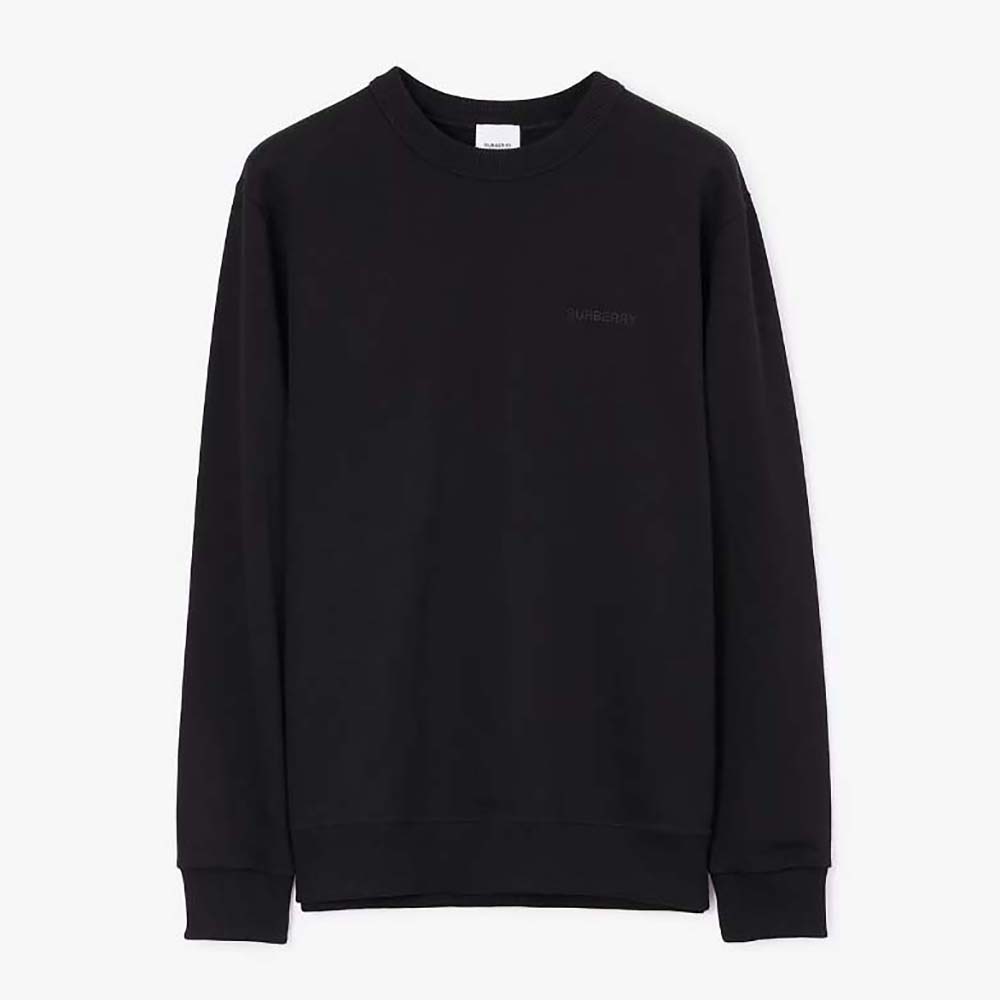 Front view of Burberry Men Check EKD Cotton Sweatshirt-Black