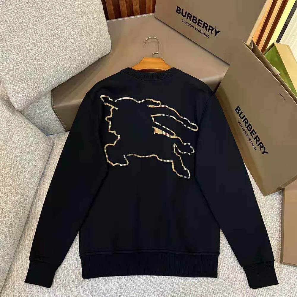 Zipper and collar detail of Burberry Men Check EKD Cotton Sweatshirt-Black