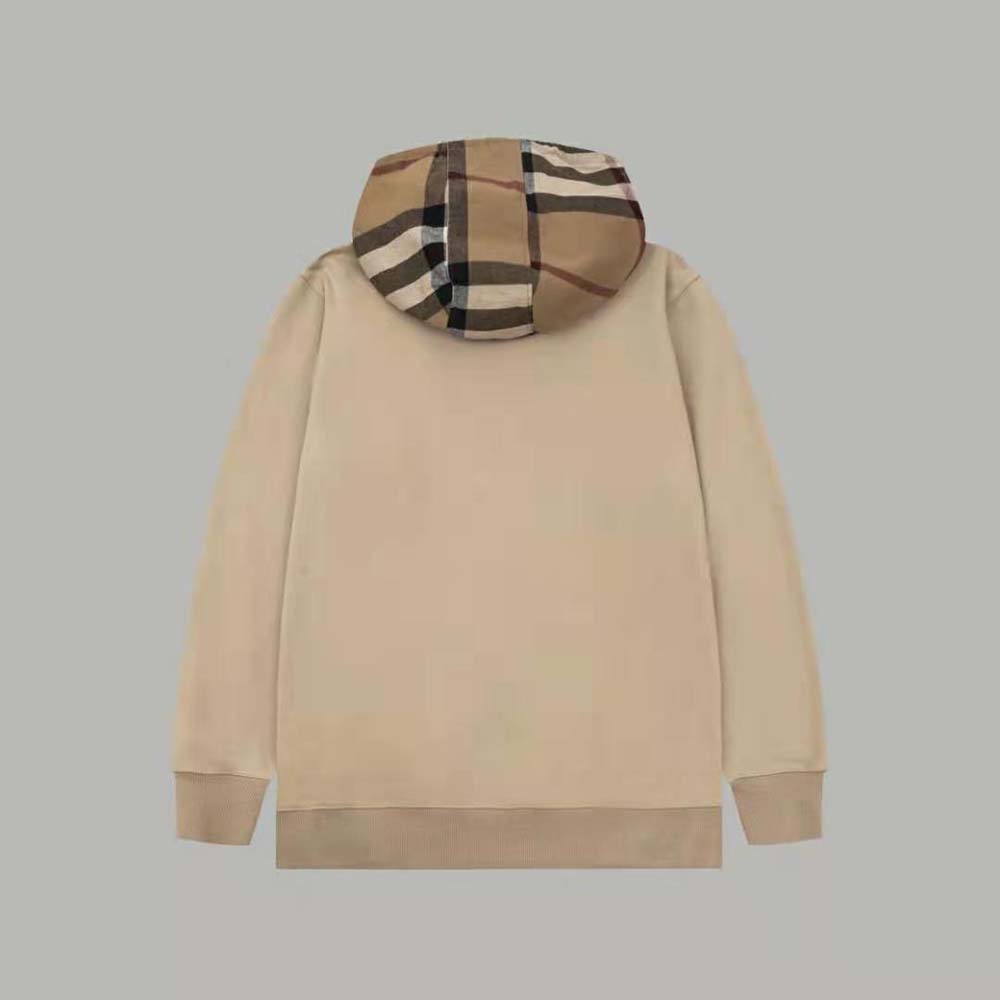 Burberry Men Check Trim Cotton Zip Hoodie-Beige - image 4