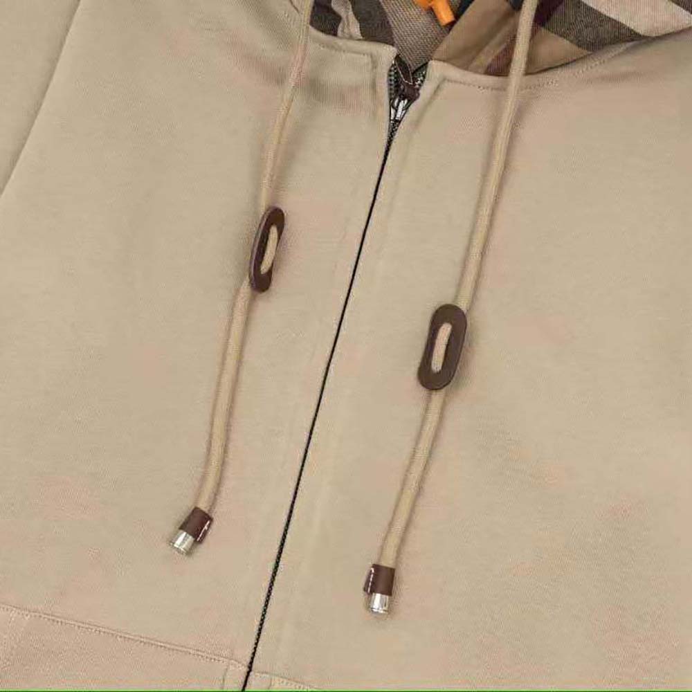 Burberry Men Check Trim Cotton Zip Hoodie-Beige - image 7