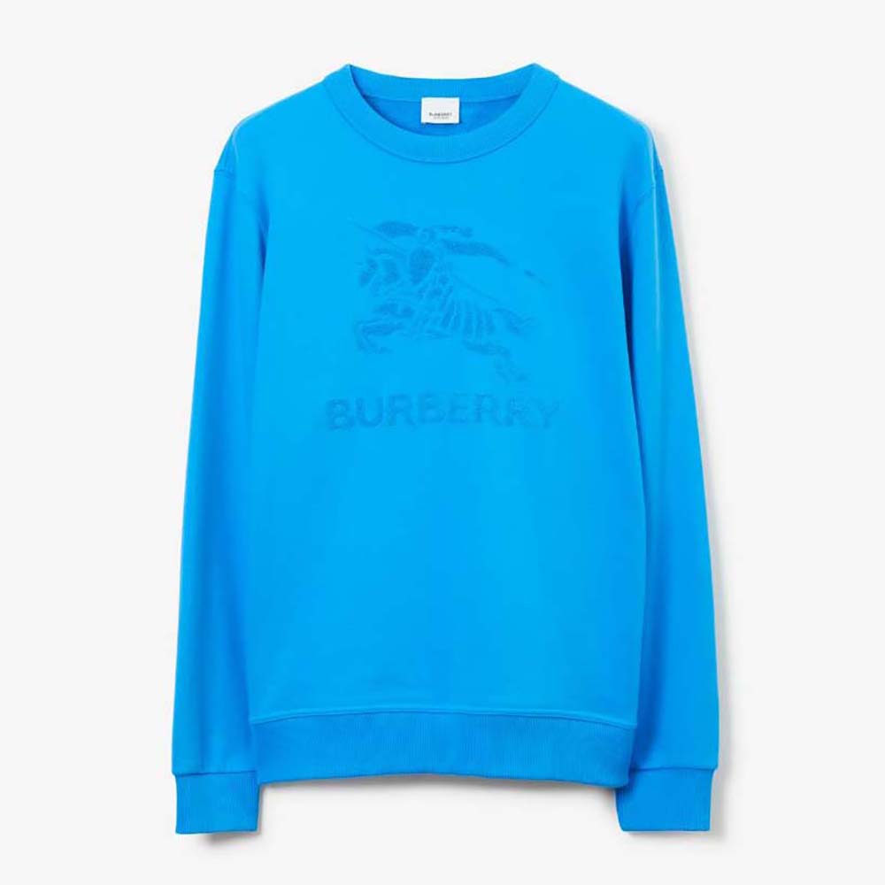 Front view of Burberry Men EKD Cotton Sweatshirt-Blue in vibrant blue