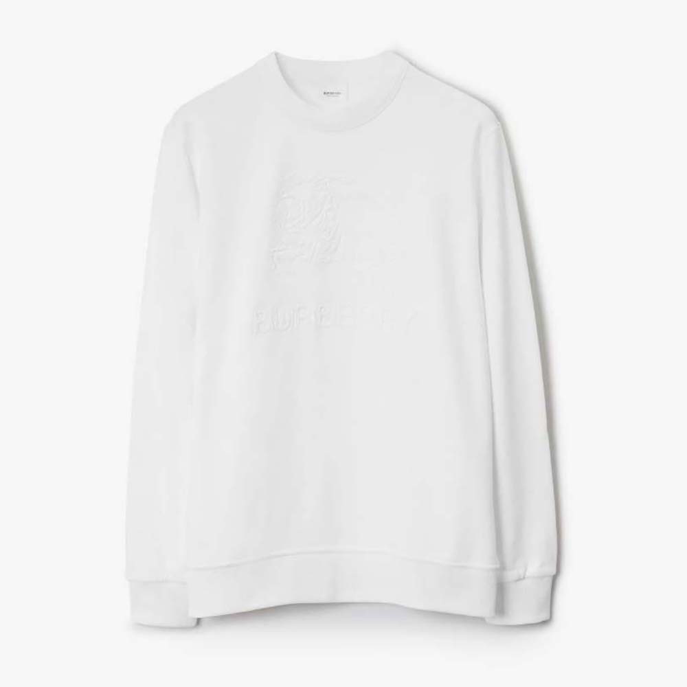 Front view of Burberry Men EKD Cotton Sweatshirt-White on mannequin