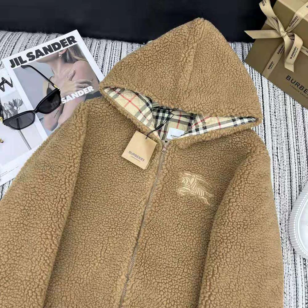 Burberry Women EKD Fleece Hooded Jacket-Brown - image 5