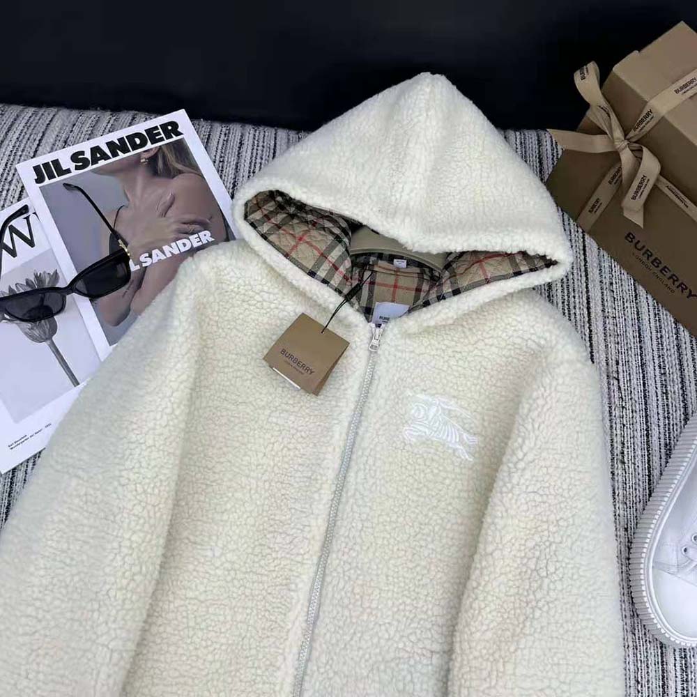 Burberry Men EKD Fleece Hooded Jacket-White - image 8