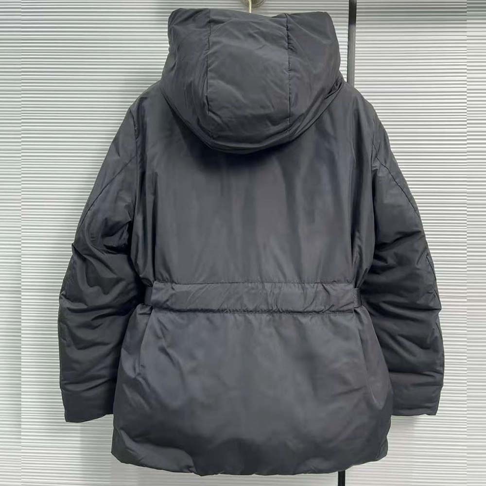 Side angle showing zip and snap closure on Burberry Men EKD Hooded Jacket-Black