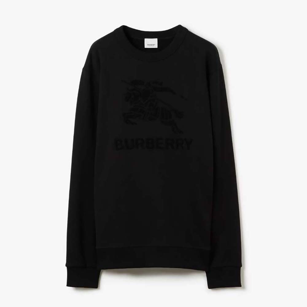 Front view of Burberry Men EKD Motif Cotton Sweatshirt-Black showing logo