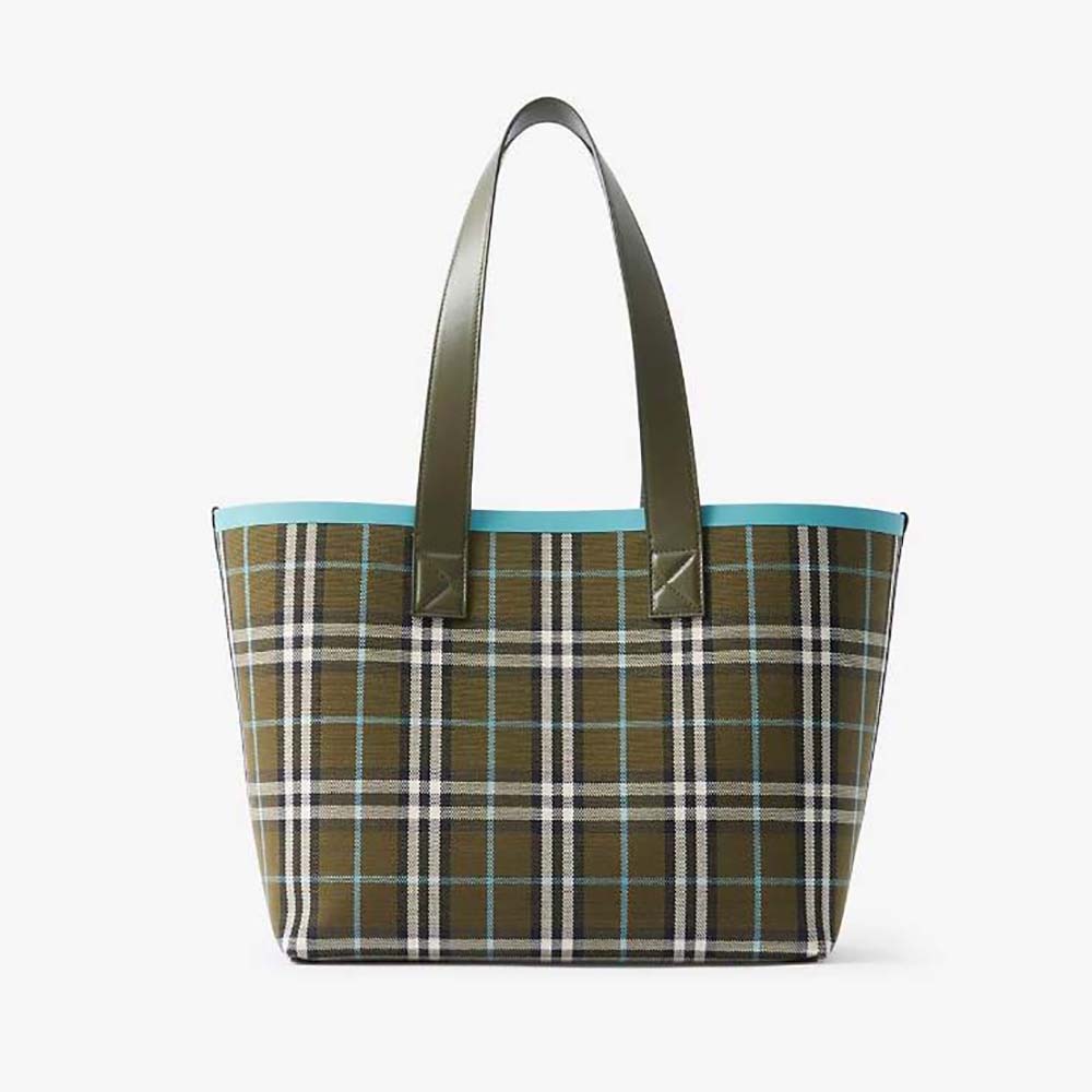 Front view of Burberry Women Medium London Tote Bag-Blue showing zip closure