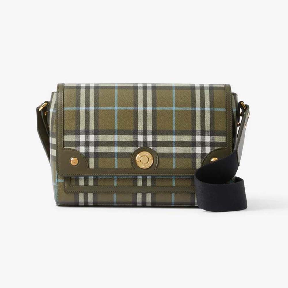 Front view of Burberry Women Note Bag-Green showing gold clasp