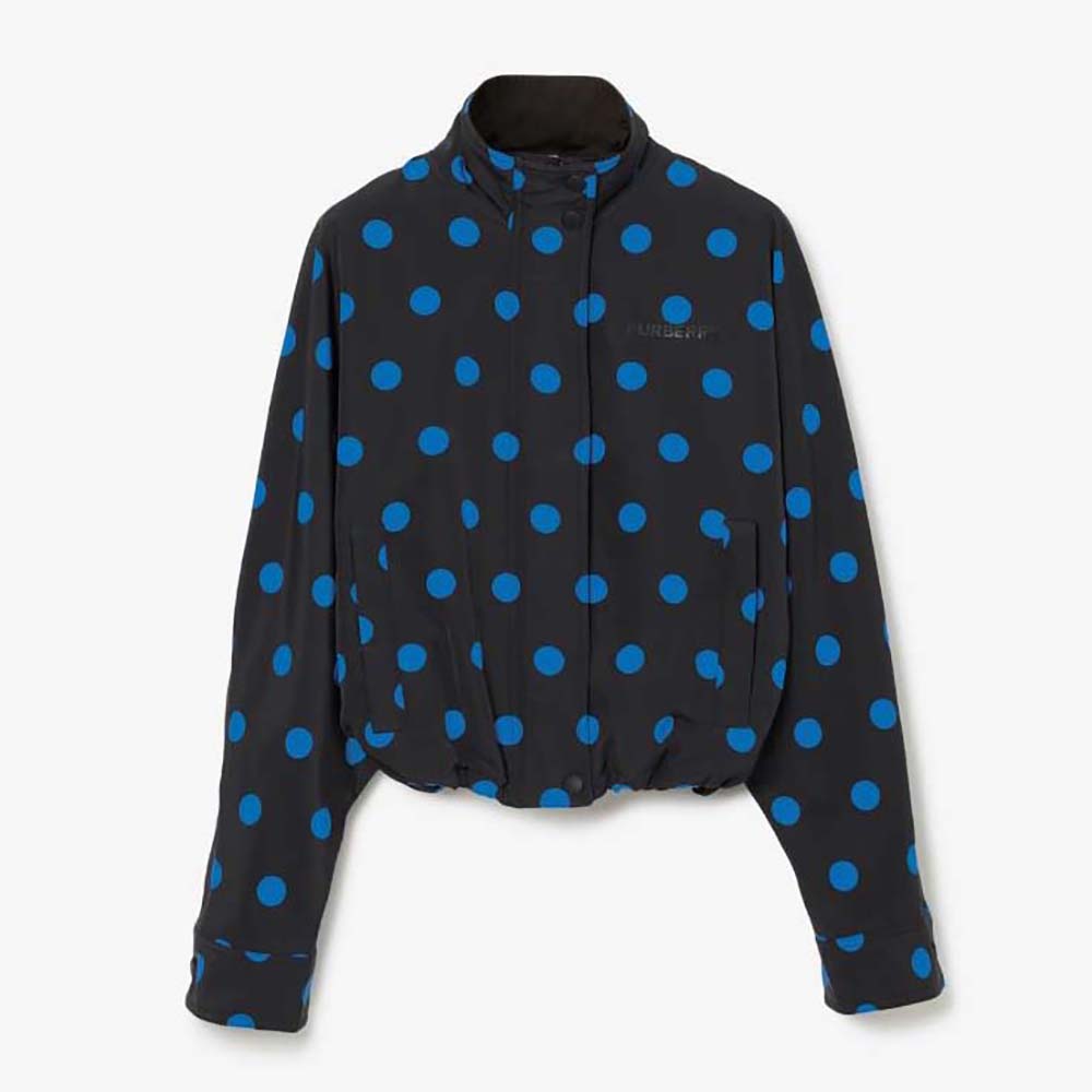 Front view of Burberry Women Polka Dot Nylon Jacquard Funnel Neck Jacket