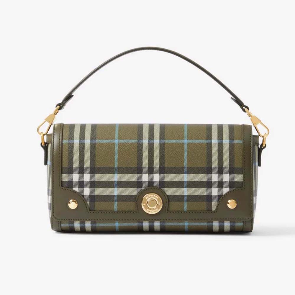 Front view of Burberry Women Top Handle Note Bag-Green showing structured silhouette