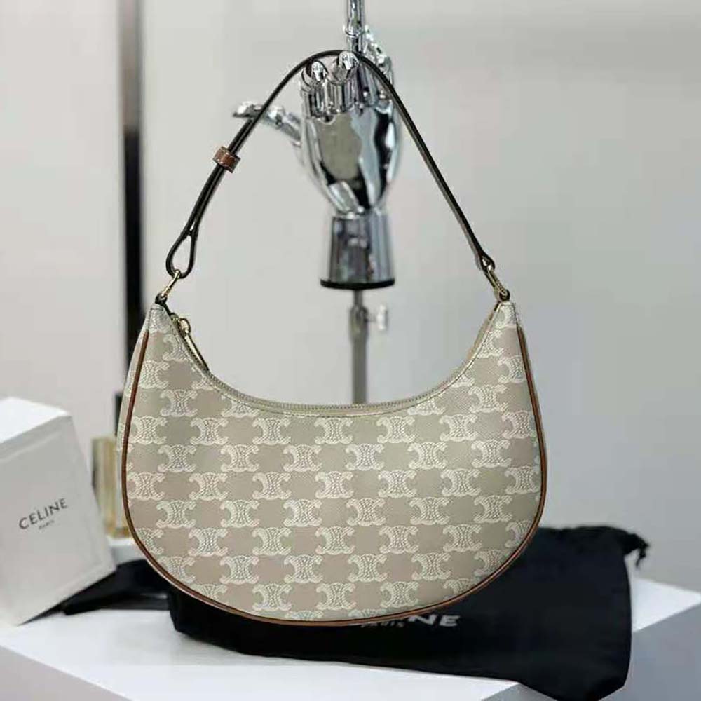 Close-up of gold hardware and Triomphe emblem on Celine Ava Bag