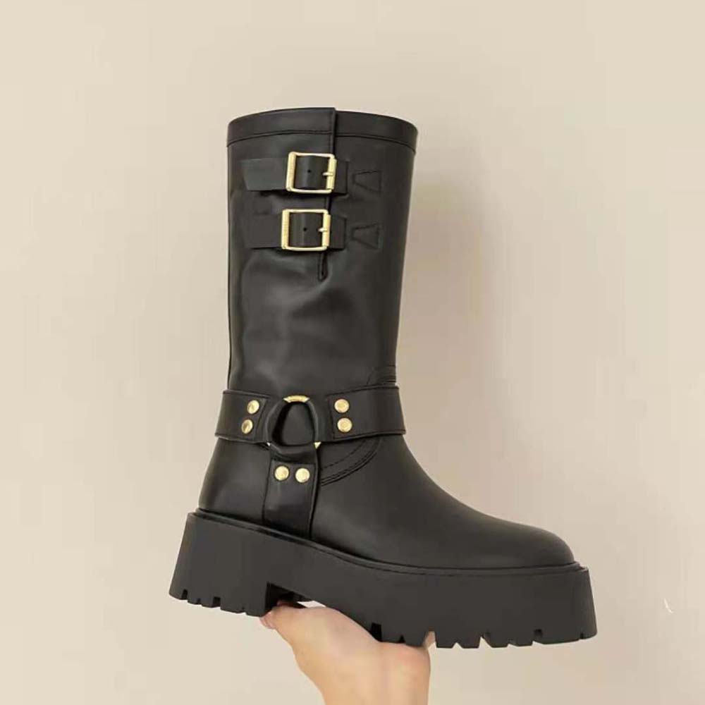 Celine Women Bulky Mid Biker Boot with Harness in Calfskin – Vegetal Tanning-Black - image 6