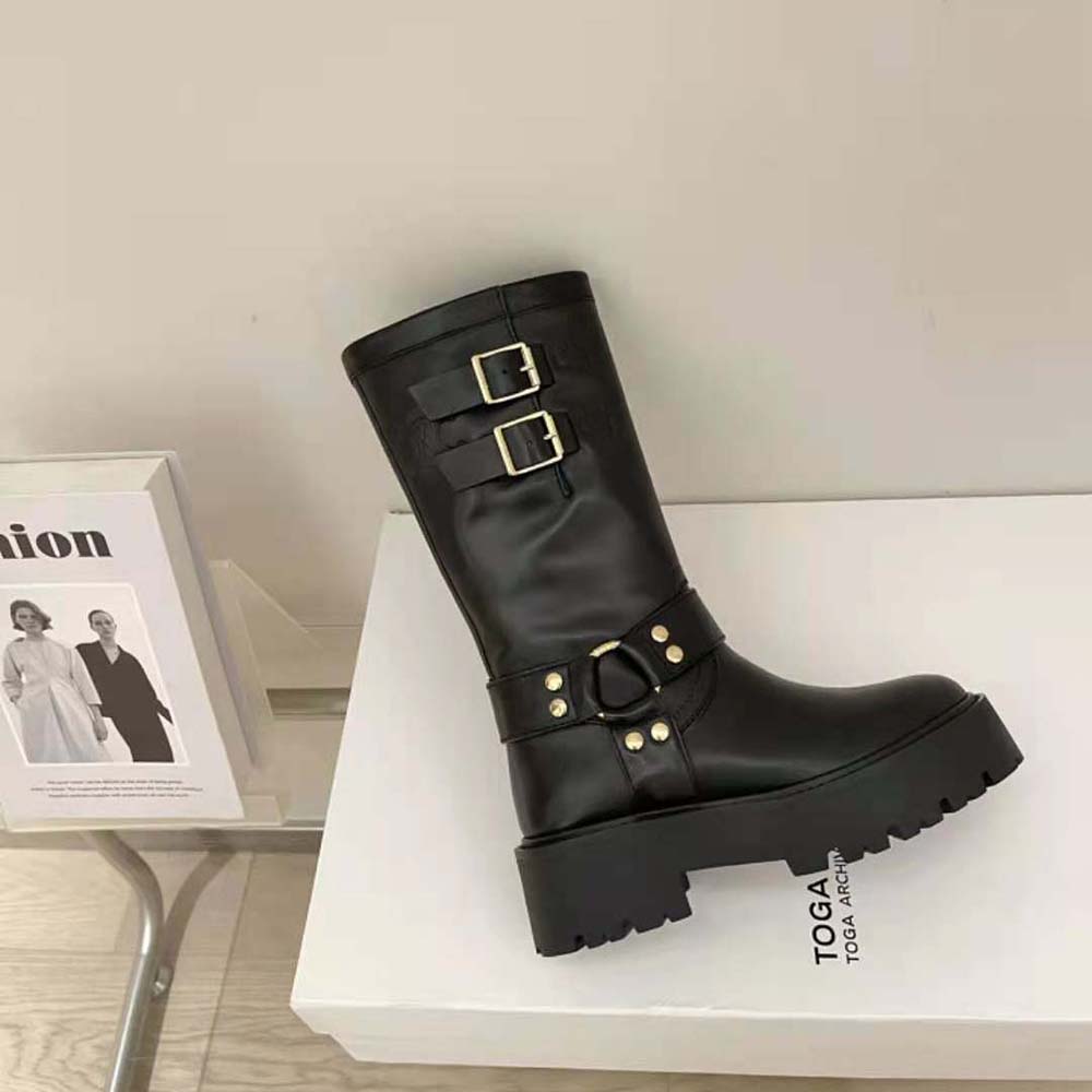 Celine Women Bulky Mid Biker Boot with Harness in Calfskin – Vegetal Tanning-Black - image 5