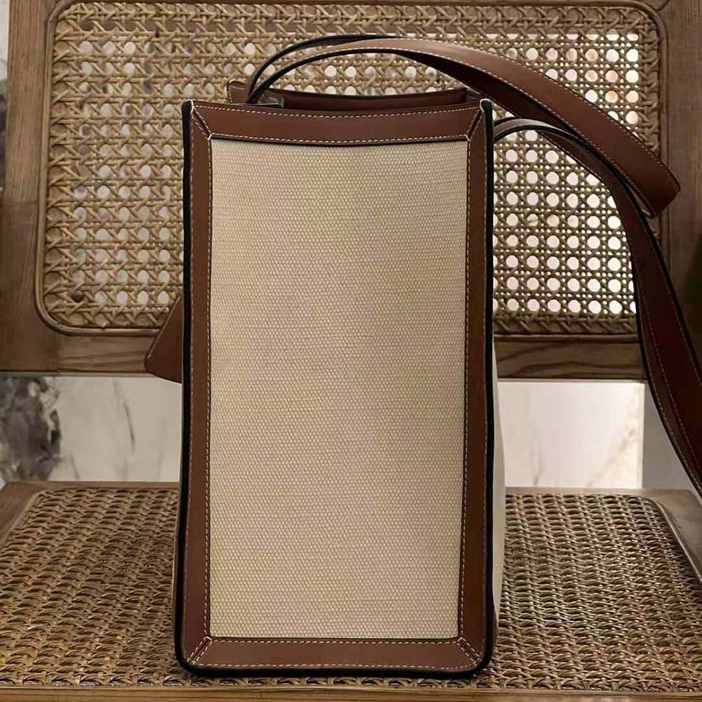 Celine Women Cabas 16 in Textile and Calfskin-Beige - image 4