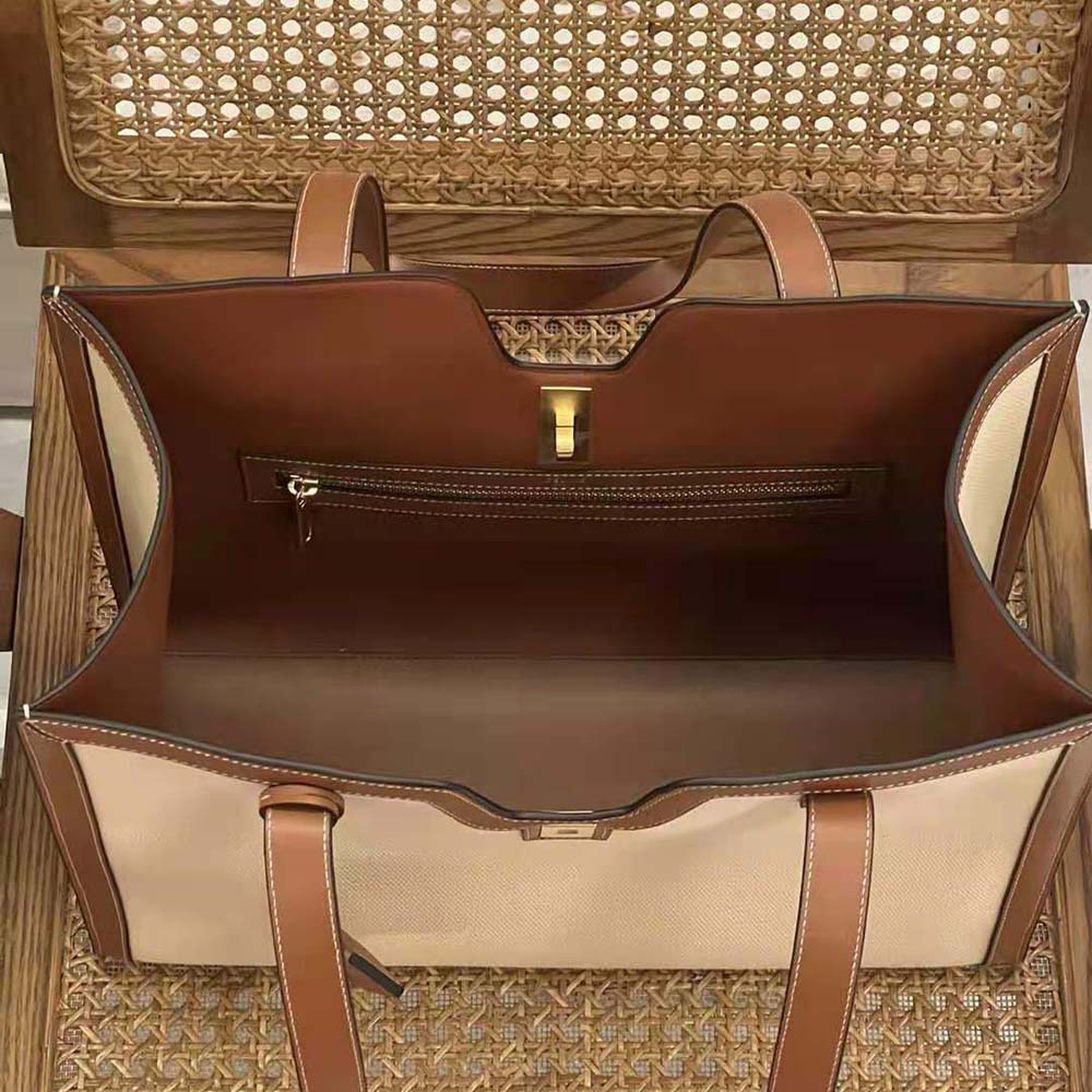 Celine Women Cabas 16 in Textile and Calfskin-Beige - image 6