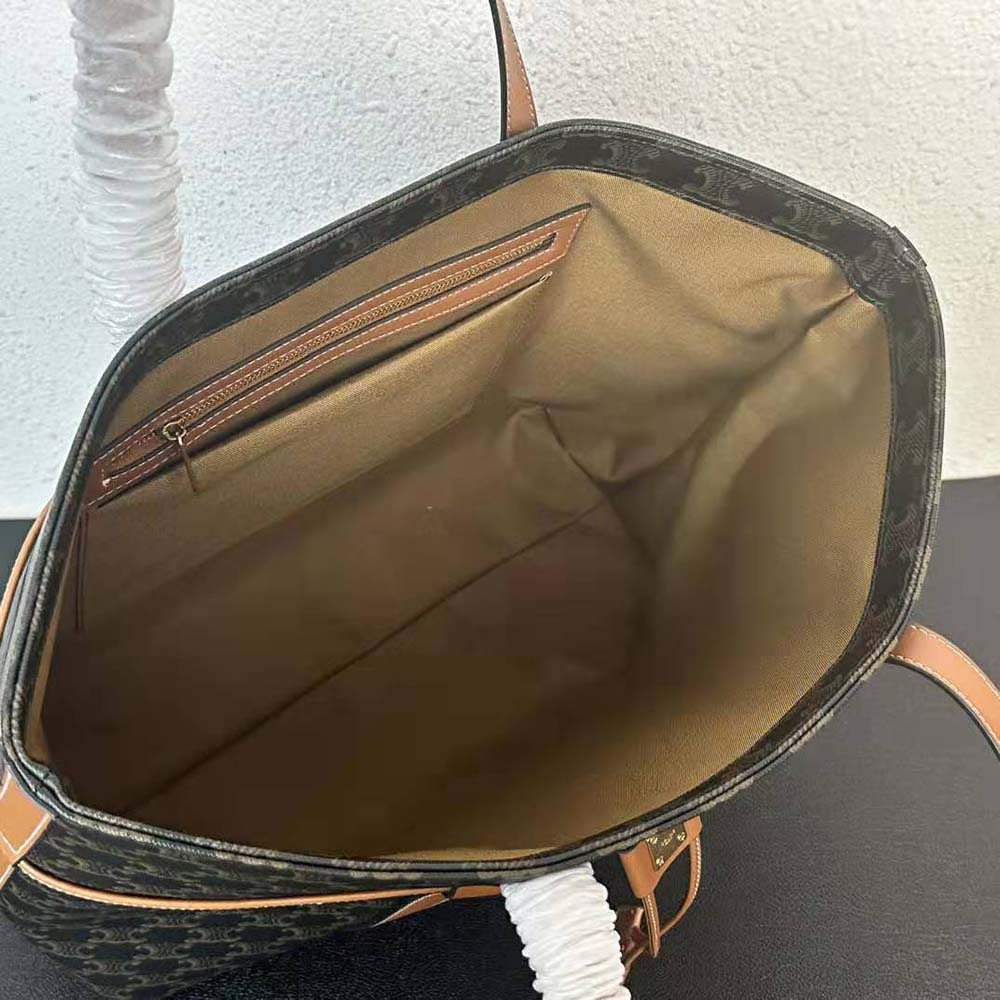 Celine Women Cabas Drawstring in Triomphe Canvas and Calfskin-Brown - image 6
