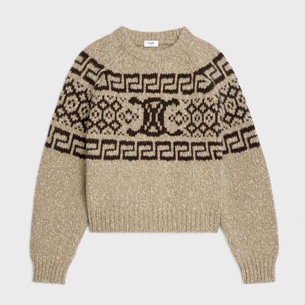 Front view of Celine Men Crew Neck Sweater in Triomphe Fair Isle Wool