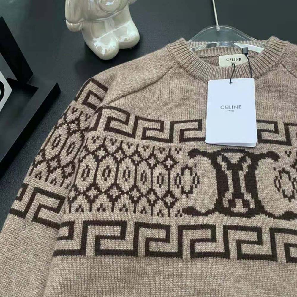 Celine Men Crew Neck Sweater in Triomphe Fair Isle Wool - image 8