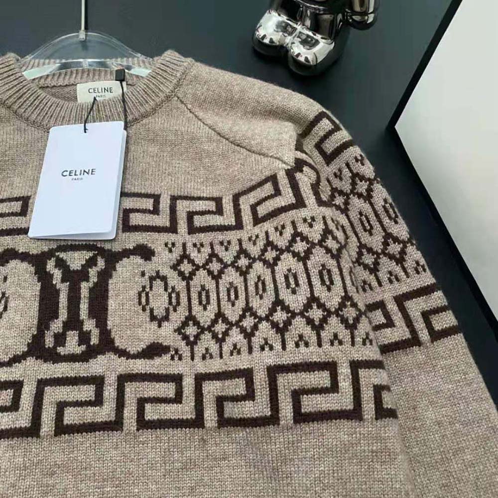 Celine Men Crew Neck Sweater in Triomphe Fair Isle Wool - image 7