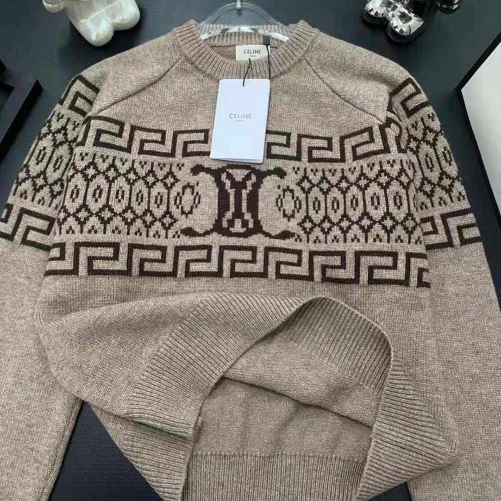 Celine Men Crew Neck Sweater in Triomphe Fair Isle Wool - image 6